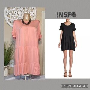 Charlotte Avery womens dress Large peach tiered  mini stretch solid short sleeve